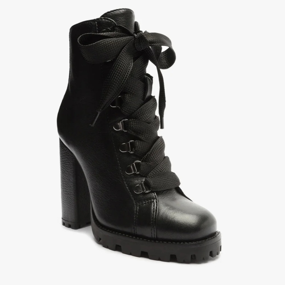 Schutz - Zhara Boots - Black Leather - Lace Up Combat Ankle Booties - Size 8 NIB